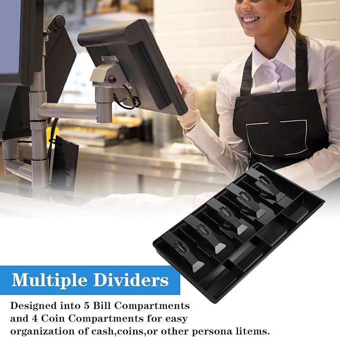 2 Pcs Cash Register Drawer Insert Tray Organizer with 5 Bill/4 Coin Compartments for Money Storage, Black