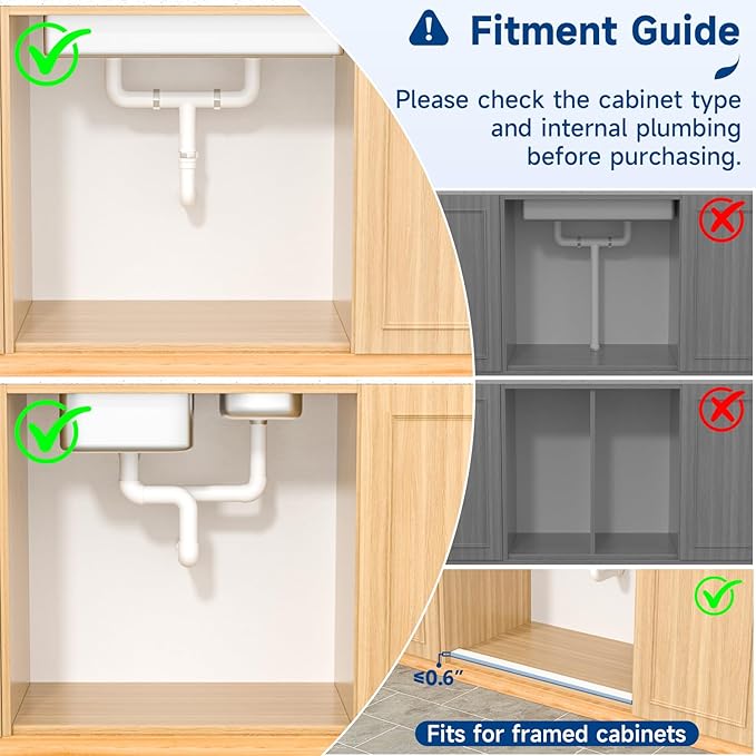 Insputer Upgrade Expandable Under Sink Organizer, 2 Tier Metal Under Cabinet Storage with 3 Slide Rails, Height Adjustable, Thickened Pull Out Drawer Shelf for Bathroom, Kitchen, Laundry, Pantry