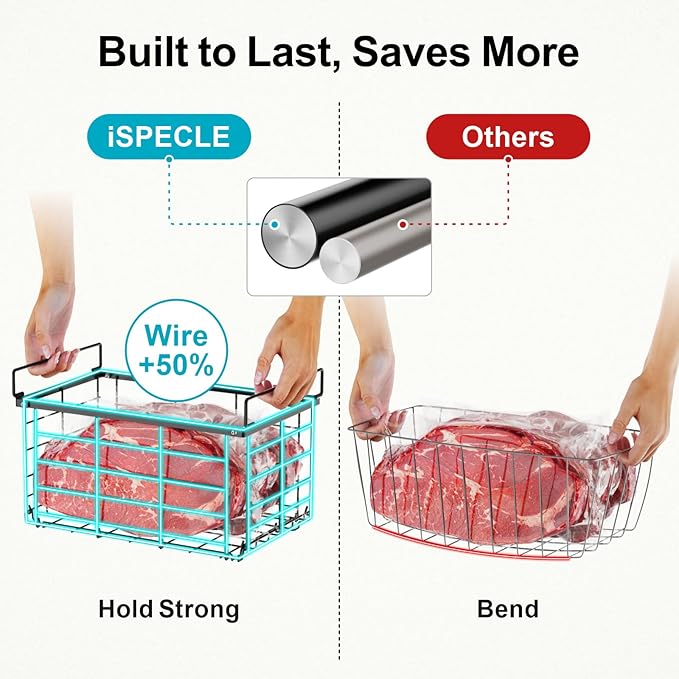 iSPECLE Chest Freezer Organizer - for 5 to 7 Cu.Ft Chest Freezer, 4 Pack Easy Access Stackable Freezer Organizer with Handles, Heavy Duty for Meat and Frozen Food, Assembly Required, Black