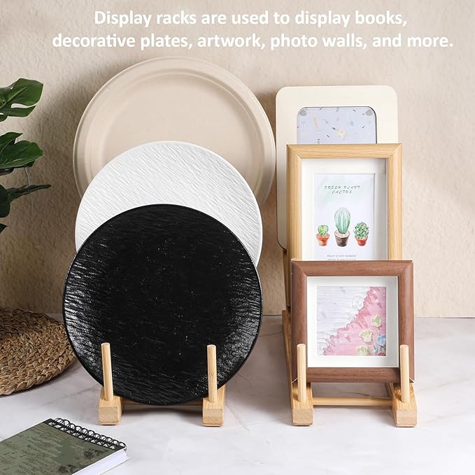 5 Pack Wooden Dish Rack Wooden Plate Stands for Display Multi Tier Plate Holder Cabinet Organizer, Craft Show Vendor Counter Display Rack for Tabletop Book, Art Prints and Platter
