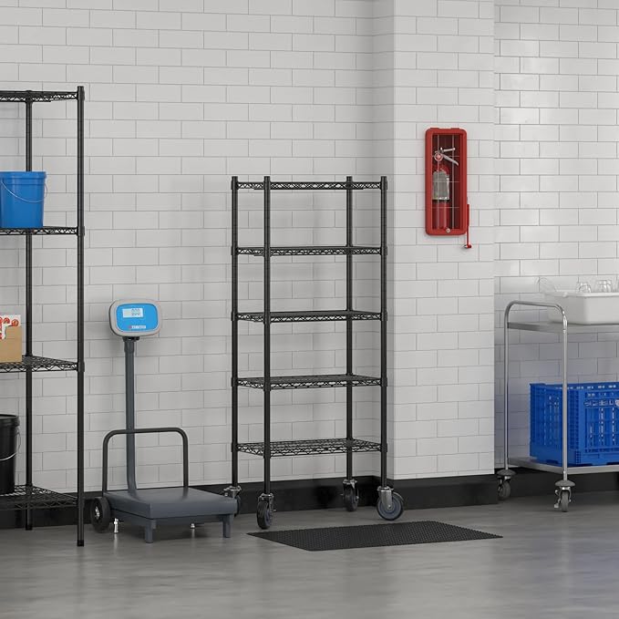 Commercial NSF Listed Black Epoxy Mobile Wire Shelving Kit 14" x 24" x 60", with 5 Shelves Perfect for Warehouse, Walk-in Refrigerator, Freezer, Grocery Store, Restaurant, Dishroom