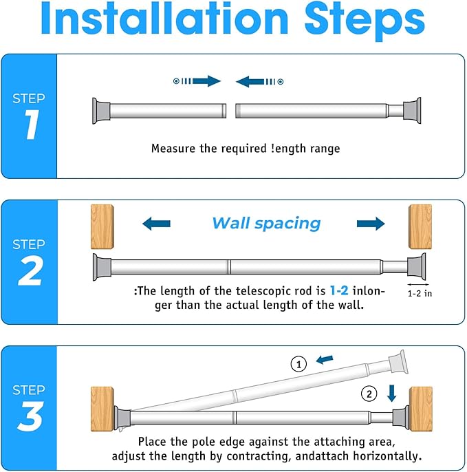 MEXAU Black Tension Curtain Rods 23 to 46 Inch,Small Curtain Rods No Drilling,Short Spring Tension Rod for Windows Door Closet,Pressure Curtain Rod
