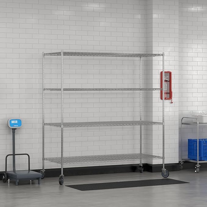 Commercial NSF Listed Chrome Mobile Wire Shelving Kit 30" x 72" x 80", with 4 Shelves Perfect for Warehouse, Walk-in Refrigerator, Freezer, Grocery Store, Restaurant, Dishroom