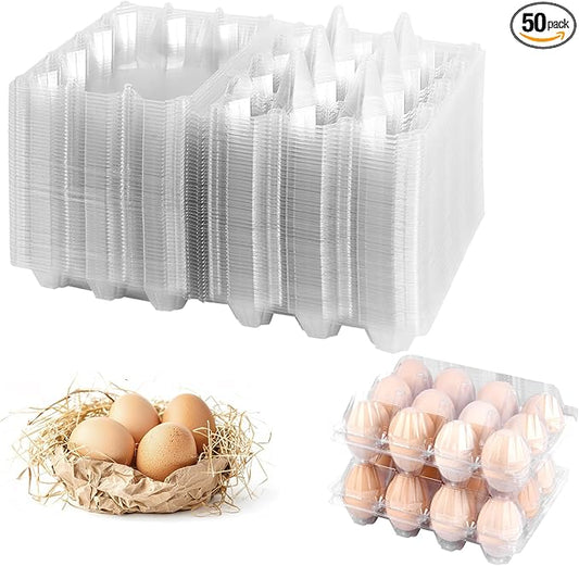 50 Pack 12 Count Plastic Egg Cartons - Bulk Cheap Clear Reusable Egg Containers for Chicken Eggs, Dozen Egg Storage Solutions. (50)