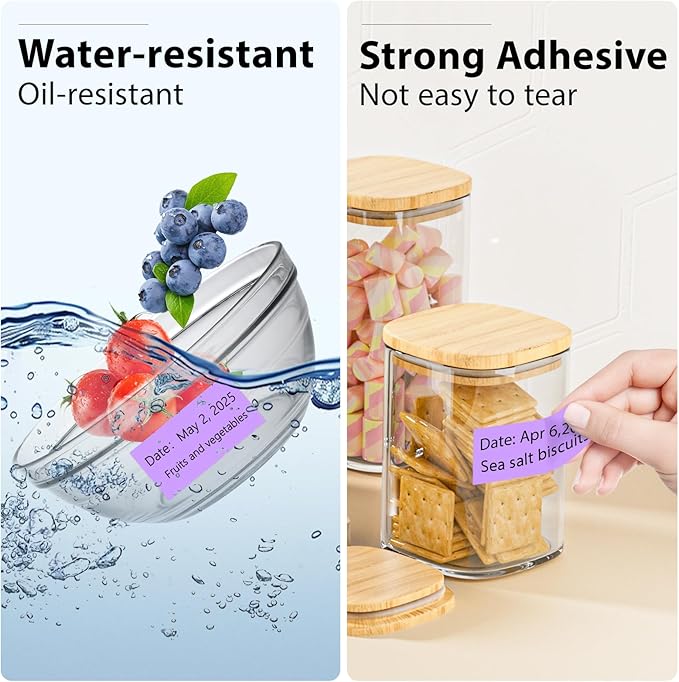 PALAIBEIQI 1x2 Inch Thermal Labels,500PCS Rectangle Stickers,Waterproof Removable Blank Stickers for Address,Jars,Freezer Containers & Pantry Organization,Light Purple