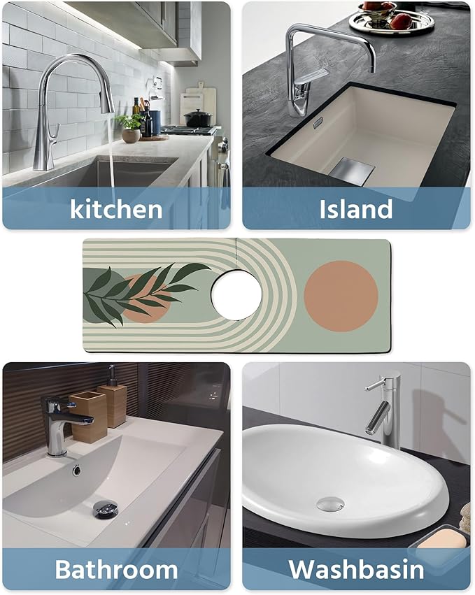 Patterned Sink Faucet Mat Kitchen Splash Guard Super Absorbent Drying Mat, Non-Slip Drain Pad for Kitchen Counter or Bathroom-24x5.5in