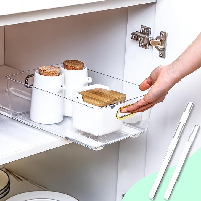 8 Pcs Adhesive Sliders for Cabinets Pull Out Drawer Organizer Accessories Basket Office Glide Cabinet Tracks Runner Adhesive Drawer Slides Pull Out Replace Guide Rail for Back to School