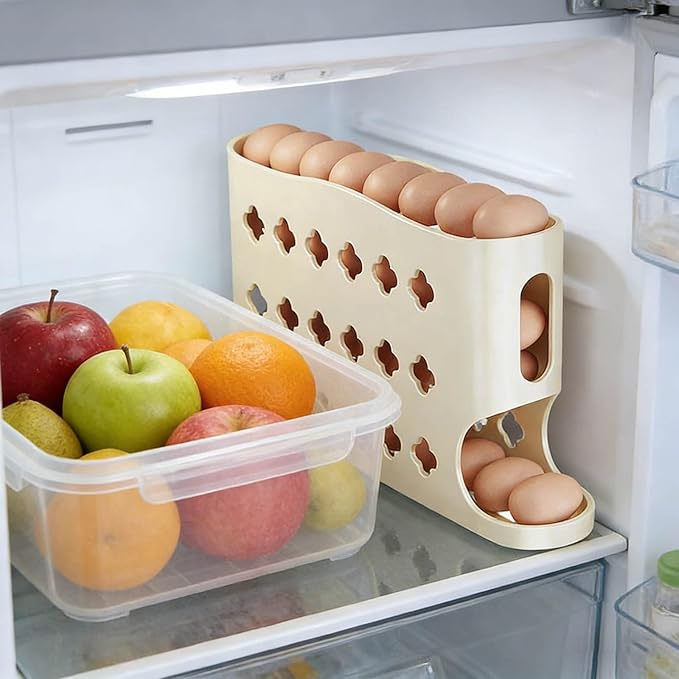 2026 Egg Holder for Fridge, Eggs Dispenser Auto Rolling, No Assembly Required Easy Access, for Refrigerator Tilted Design Kitchen Organizers and Storage Eggs Rack (Yellow)