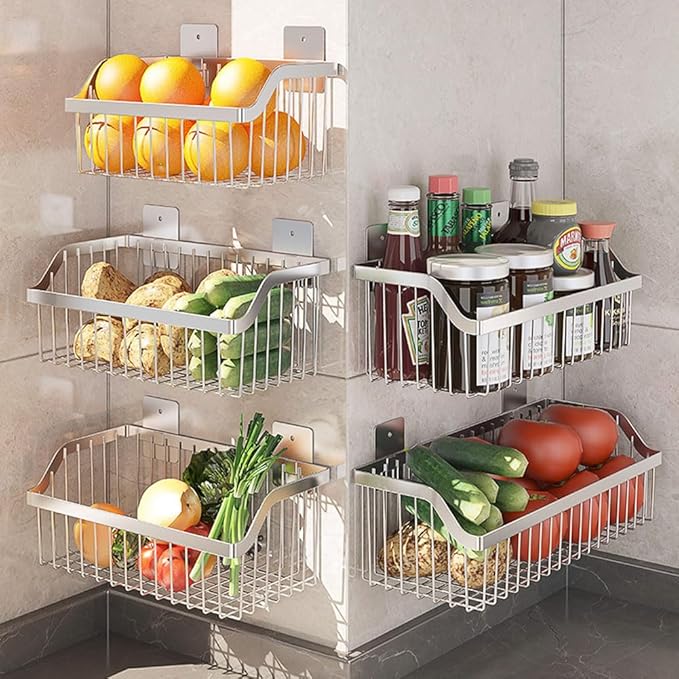 SUS304 Stainless Steel Hanging Storage Baskets Organizer Wall Mount, Metal Wire Storage Bin Rack for Kitchen Bathroom Shower Spice Shelf,L 9.84 Inch