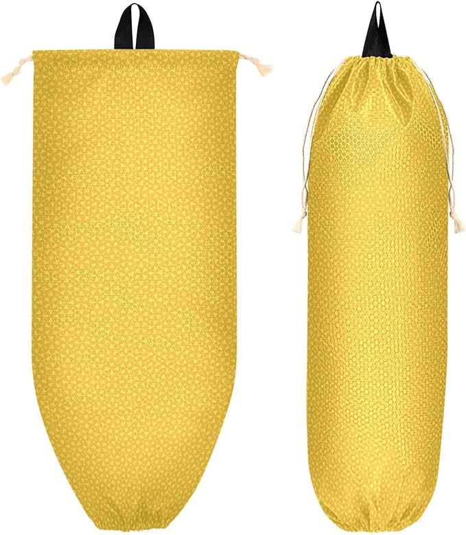 2 PCS Plastic Bag Holder Wall Mount Grocery Bag Holder Shopping Bag Trash Bag Storage Organizer Dispenser for Kitchen Closet 22 x 9 Inch Geometric Yellow