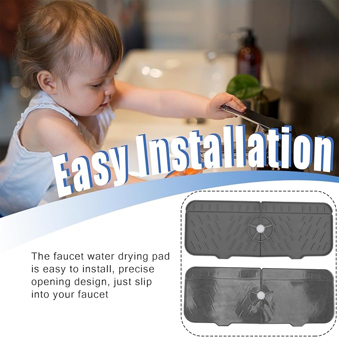 14.7 x 5.7in Silicone Sink Splash Guard Dry Gray Faucet Absorbent Mat Washable and Reusable Sink Accessory For Kitchen Countertops and Bathroom Sinks
