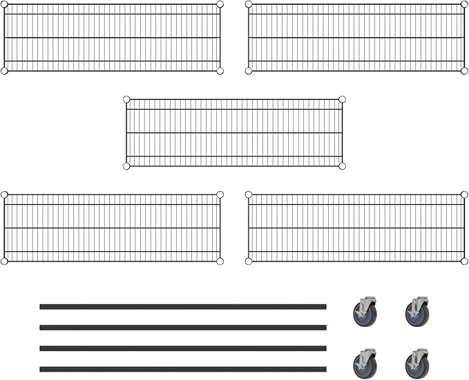 Commercial NSF Listed Black Epoxy Mobile Wire Shelving Kit 14" x 42" x 60", with 5 Shelves Perfect for Warehouse, Walk-in Refrigerator, Freezer, Grocery Store, Restaurant, Dishroom