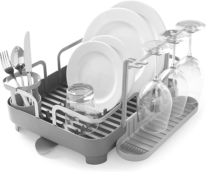 Umbra Holster Dish Rack– Molded Plastic Dish Drying Rack with Drainage Spout, Charcoal