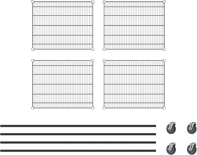 Commercial NSF Listed Black Epoxy Mobile Wire Shelving Kit 24" x 30" x 80", with 4 Shelves Perfect for Warehouse, Walk-in Refrigerator, Freezer, Grocery Store, Restaurant, Dishroom