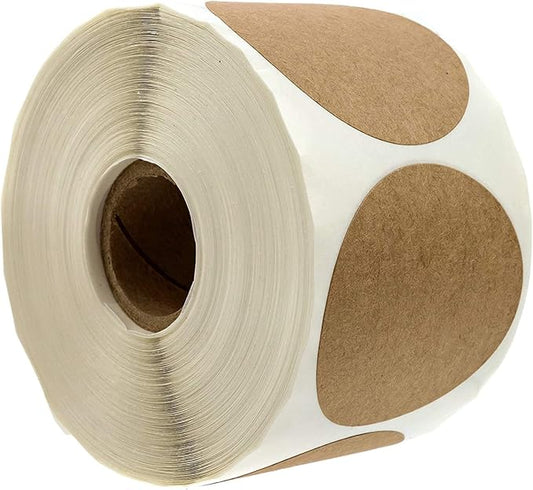 2" Natural Brown Kraft Stickers / 500 Circle Labels Roll/Permanent Adhesive Brown Kraft Round Organization Labels/Made in The USA