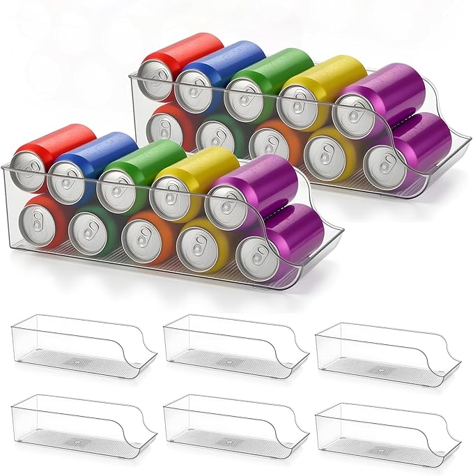 6 Pack Soda Can Organizer, Drink Organizer for Fridge, Clear Kitchen Pop Can Storage Organizer Soda Dispenser for Refrigerator Pantry