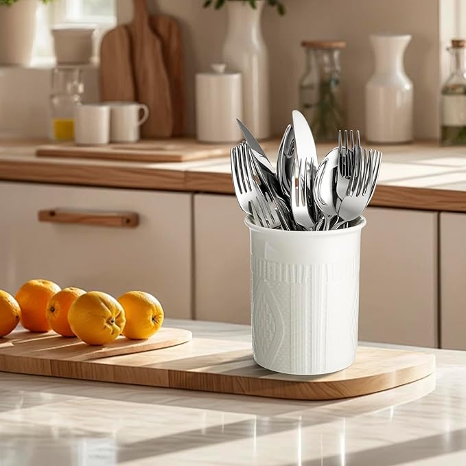 5.2" Cooking Utensil holder，Ceramic Kitchen Utensil Holder，White Utensil Crocks for Spatula Spoon Stick Straw Teaspoon (white, 1)