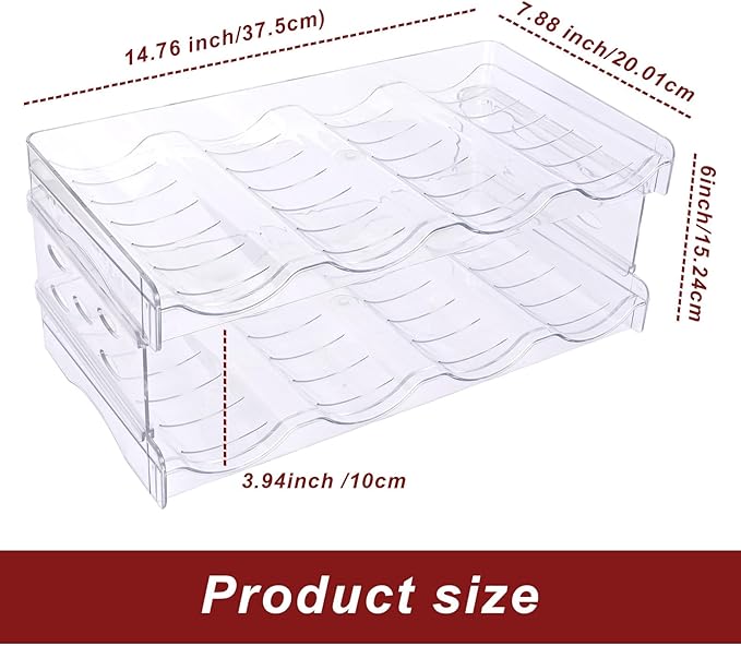 Stackable Acrylic Wine Rack Double-Layer 8-Bottle Holder & Water Bottle Organizer for Refrigerator Cabinet Kitchen Countertop and Bar Storage