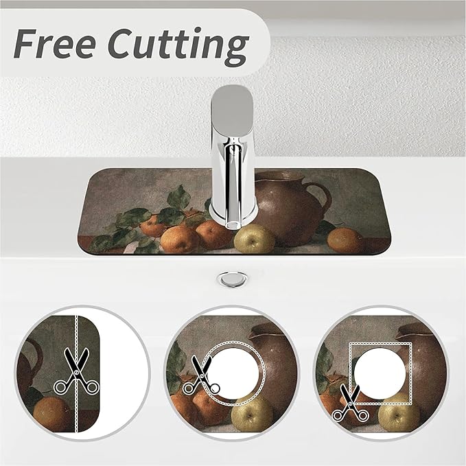 Kitchen Sink Splash Guard，apples and oranges Faucet Mat Sink Gadgets-Super Absorbent Fast Drying Mat Drip Catcher for Kitchen, Bathroom,Sink Mat, Dish Drying Mat, Bathroom(15" X 5.5" )