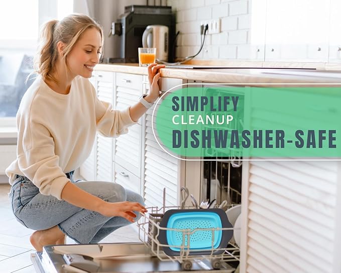 Comfify XL Large Kitchen Strainer - Collapsible Silicone Over - The-Sink Colander with Extendable Handles - Use with Pasta, Fruit, Berries & Veggie - 6 Quart - Blue