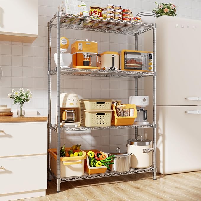 MODCART Storage Shelves, 36" L x 14" W x 54" H Heavy Duty Garage Wire Shelving Unit Loads 1400LBS, 4-Tier Adjustable Metal Industrial Utility Shelf Rack for Kitchen, Laundry Room, Basement