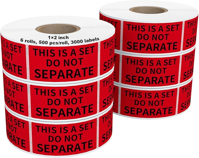 Labelebal 6 Rolls 1" x 2" Warning Label, This is a Set Do Not Separate Fluorescent Red FBA Packing Labels Permanent Adhesive (6 Rolls, 3000 Labels)