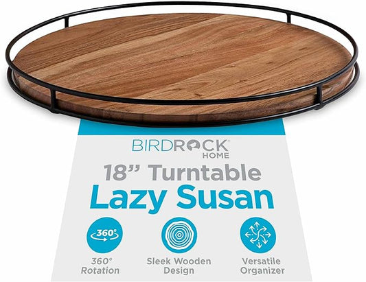 BIRDROCK HOME 18” Wooden Lazy Susan - Espresso - Iron Edges - Table Top Turntable - Cabinet or Pantry Organizer - Decorative Spice Rack Medicine Cleaning Spinning Table - Wood