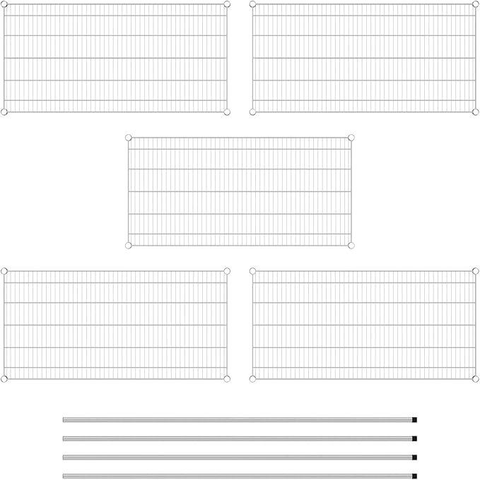 Commercial NSF Listed Chrome Stationary Wire Shelving Kit 24" x 48" x 74", with 5 Shelves Perfect for Warehouse, Walk-in Refrigerator, Freezer, Grocery Store, Restaurant, Dishroom
