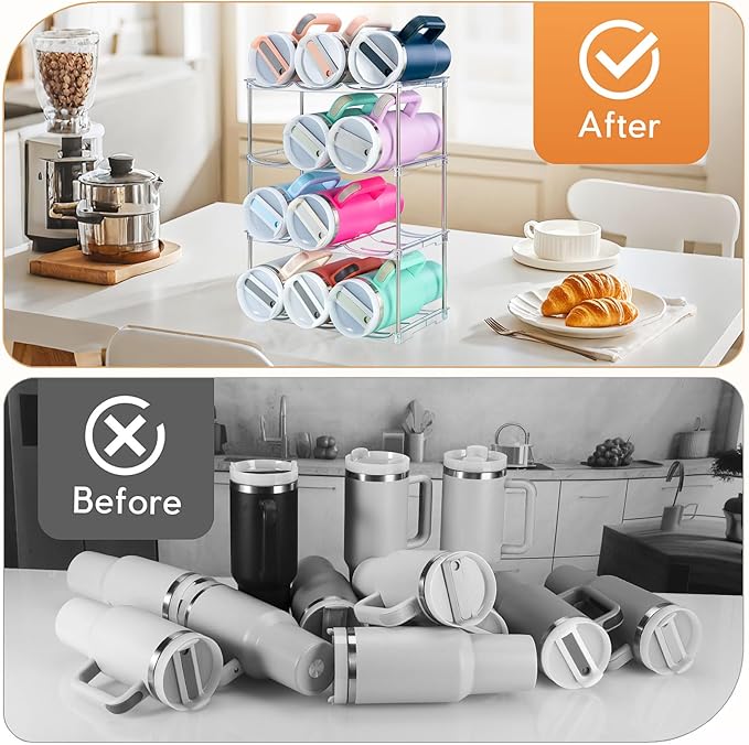 Sbosbo Water Bottle Organizer, Stackable Bottle Storage Rack, 4 Pack Water Bottle Holder for Kitchen Fridge Cabinet Organization and Storage, Plastic Wine Rack/Drink Bottle Holder (2 Pack - Hold 6)