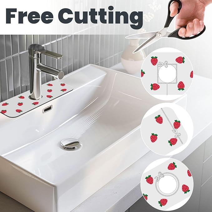 Strawberry Print Strawberries Kitchen Sink Splash Guard Faucet Mat Super Absorbent Fast Drying Mat Sink Gadgets-Fast Drying Pad Sink Mat For Kitchen Bathroom (15" X 5.5" )