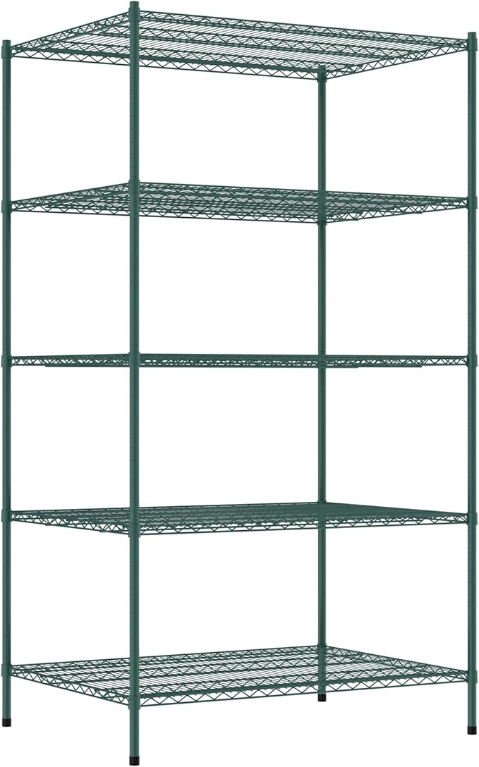 Commercial NSF Listed Green Epoxy Stationary Wire Shelving Kit 36" x 48" x 86", with 5 Shelves Perfect for Warehouse, Walk-in Refrigerator, Freezer, Grocery Store, Restaurant, Dishroom