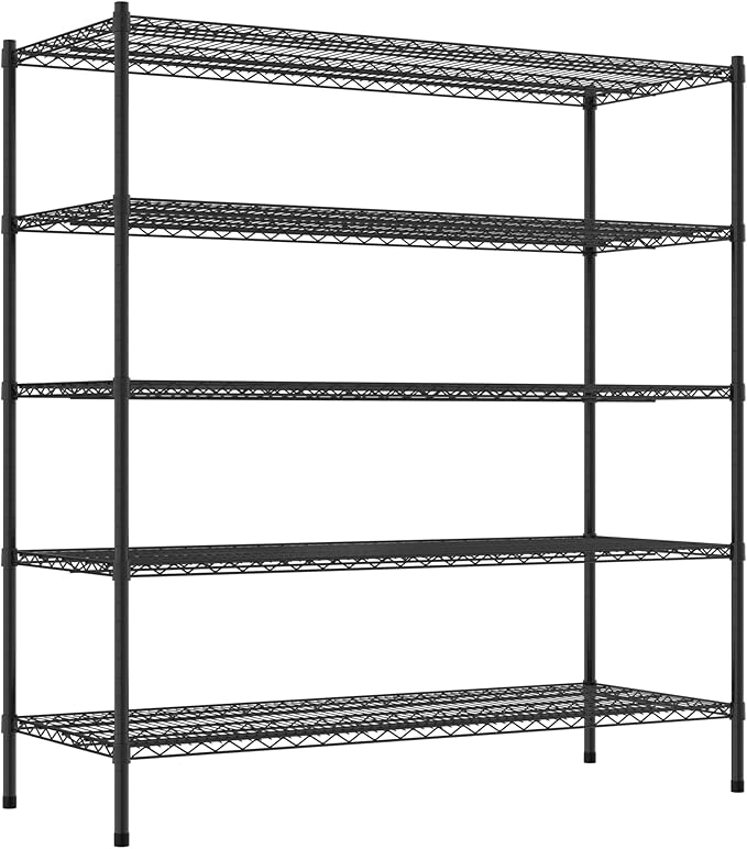 Commercial NSF Listed Black Epoxy Stationary Wire Shelving Kit 24" x 60" x 64", with 5 Shelves Perfect for Warehouse, Walk-in Refrigerator, Freezer, Grocery Store, Restaurant, Dishroom