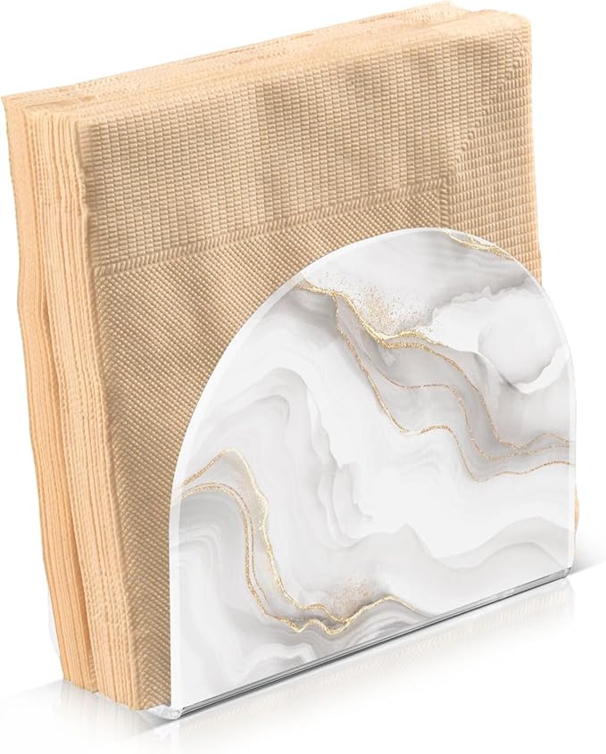 White Grey Marble Golden Line Napkin Holder for Table Paper Napkins Holder Acrylic Tissue Dispenser Kitchen Dining Room Bathroom Party Car Decor