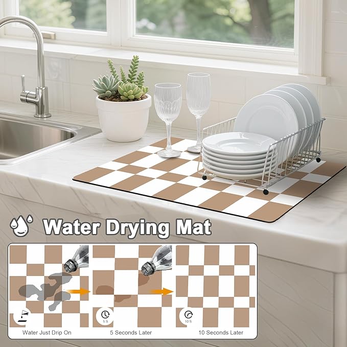 Dish Drying Mat & Coffee Mat for Kitchen Counter, Absorbent Microfiber Waterproof Mat with Non-Slip Backing, Multi-Size Multi-Color Options, Sink and Coffee Bar Accessories
