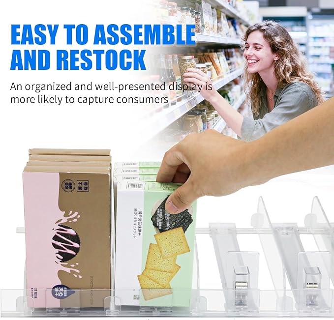 9-Pack Spring-Loaded Shelf Pusher System for Retail - Adjustable Width Fits Supermarket/Store/Pharmacy, Auto-Push Snack, Cigarette & Medicine Display Organizer, Durable Shelf Merchandiser