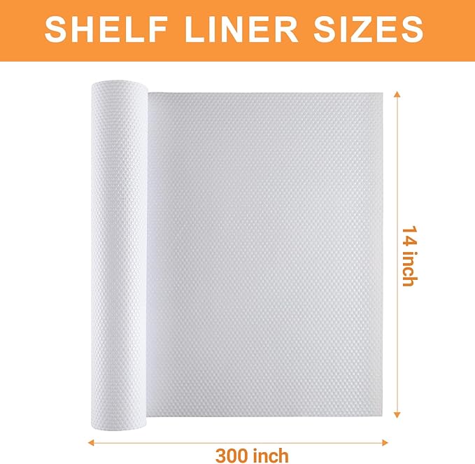 FLPMIX Shelf Liner for Kitchen Cabinets 14 inch Wide - Waterproof Cabinet Liner - Non-Adhesive Easy to Cut Drawer Mat for Cupboard Pantry Shelves - 14" X300 Inch White