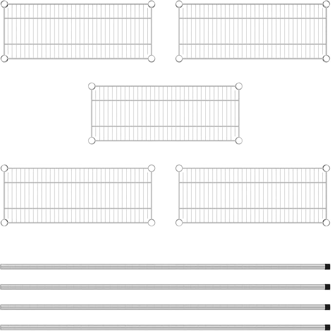 Commercial NSF Listed Chrome Stationary Wire Shelving Kit 12" x 30" x 64", with 5 Shelves Perfect for Warehouse, Walk-in Refrigerator, Freezer, Grocery Store, Restaurant, Dishroom