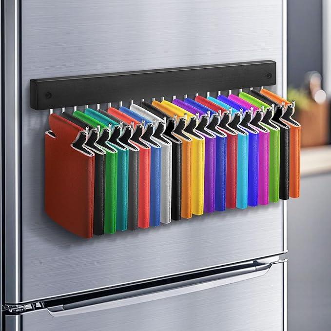 Can Cooler Sleeves Holder Magnetic for Fridge, Wall Mount Beer Sleeves Dispenser Organizer 20 Hooks