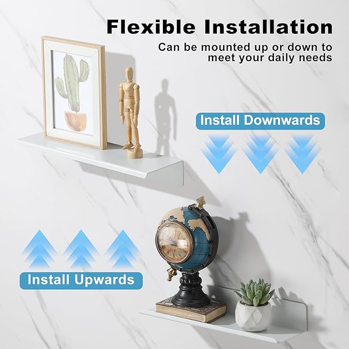 SAYAYO White Floating Shelves for Wall Storage, 12 Inch Adhesive Wall Shelves for Bedroom Decor, Display Bathroom Shelf Organizer for Kitchen, Living Room, Office, 2pcs