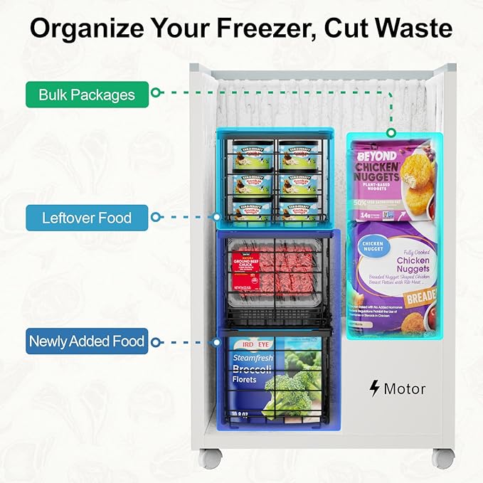 iSPECLE Freezer Organizer Bins - for 3.5 Cu.Ft Deep Freezer, 3 Pack Stackable Chest Freezer Organizer Bins with Label Plates & Folding Handles, Heavy Duty Metal Storage, Assembly Required, Black