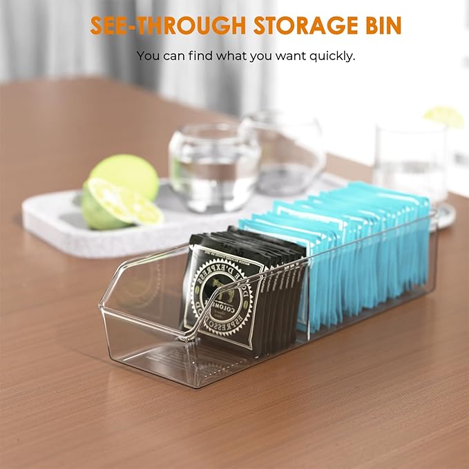 Tea Bag Organizer, Tea Bag Holder Box Storage Bin, Clear Tea Packet Plastic Drawer, Sugar Packet, Coffee, Condiment, Spice Bag Holder for Kitchen Cabinet, Countertop, Fridge