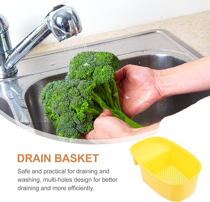 NUOBESTY Kitchen Sink Drain Colander Basket, Hanging Mesh Strainer for Fruit and Vegetable Washing, Yellow Saddle-shaped Storage Basket over Sink Drain, Kitchen Dry-wet Separation