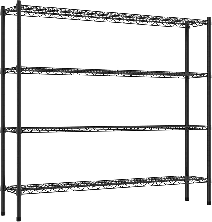 Commercial NSF Listed Black Epoxy Stationary Wire Shelving Kit 12" x 60" x 54", with 4 Shelves Perfect for Warehouse, Walk-in Refrigerator, Freezer, Grocery Store, Restaurant, Dishroom