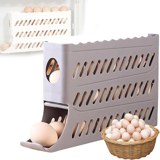 2026 New Egg Holder for Fridge, Automatic Rolling 2-Tier Large Capacity Egg Dispenser for Refrigerator, Space Saving 30 Eggs Storage Organizer for Kitchen Countertop & Cabinet (Gray)