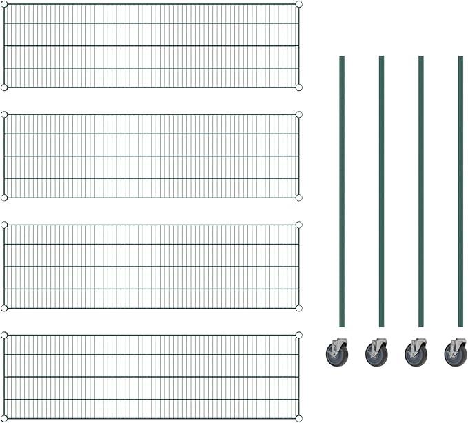 Commercial NSF Listed Green Epoxy Mobile Wire Shelving Kit 18" x 60" x 60", with 4 Shelves Perfect for Warehouse, Walk-in Refrigerator, Freezer, Grocery Store, Restaurant, Dishroom