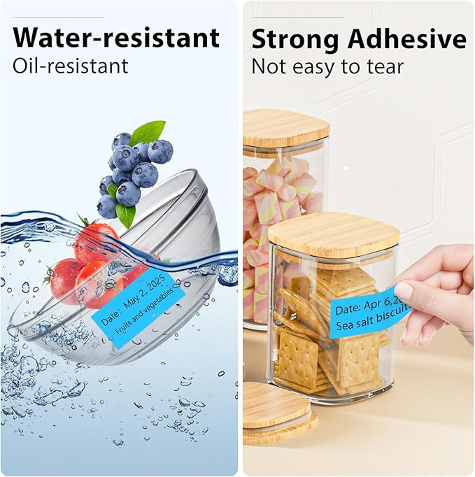 PALAIBEIQI 1x2 Inch Thermal Labels,500PCS Rectangle Stickers,Waterproof Removable Blank Stickers for Address,Jars,Freezer Containers & Pantry Organization,Sky Blue