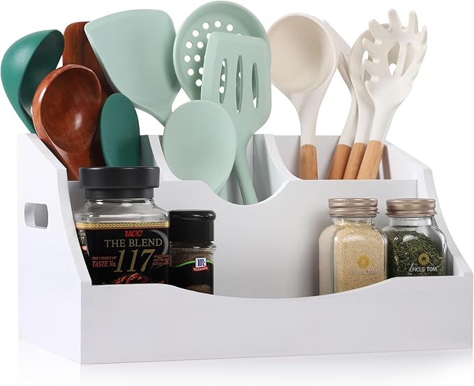 Innovation Utensil Holder Kitchen Utensil Organizer with Handle,White