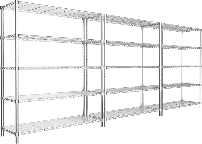 MODCART Storage Shelves, 3 PCS 48" L x 20" W x 72" H Heavy Duty Garage Wire Shelving Unit Loads 2000LBS, 5-Tier Adjustable Metal Industrial Utility Shelf Rack for Kitchen, Laundry Room, Basement
