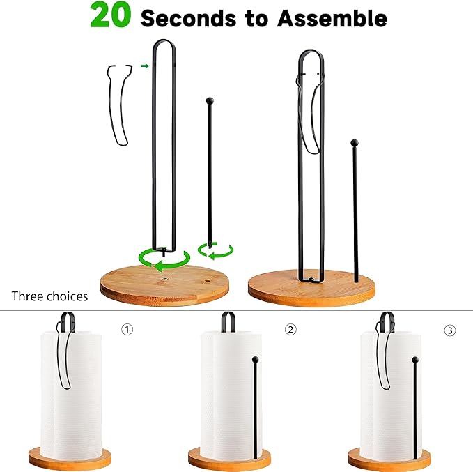 Wood Paper Towel Holder Countertop, TONLEA Kitchen Paper Towel Holder FreeStanding with Fixer for Kitchen and Bathroom Organization, Kitchen Roll Holder for Standard and Large Rolls