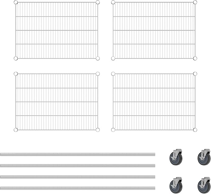 Commercial NSF Listed Chrome Mobile Wire Shelving Kit 21" x 30" x 60", with 4 Shelves Perfect for Warehouse, Walk-in Refrigerator, Freezer, Grocery Store, Restaurant, Dishroom